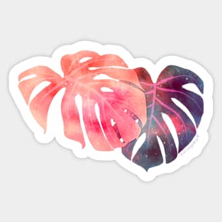 Cosmic Monstera Leaves Negative Painting Sticker